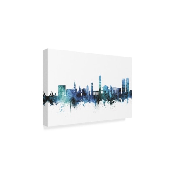 Michael Tompsett 'Split Croatia Blue Teal Skyline' Canvas Art,22x32